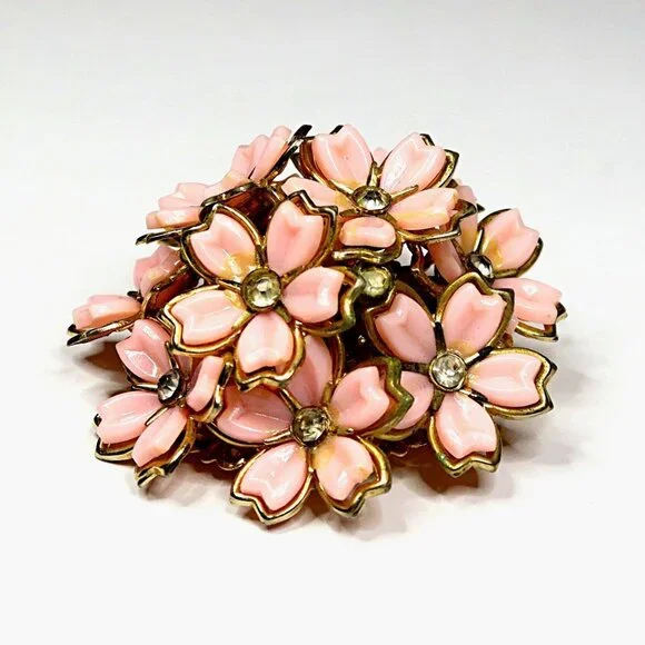 Pink Lucite Thermoset Flower Cluster Brooch Vintage Mid-Century Jewelry - Picture 3 of 5